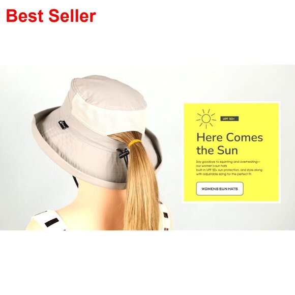 Wide Brim Bucket Sun Hat with Ponytail Hole UPF 50 Packable main image 4